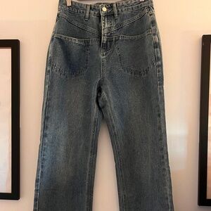 Commense Vintage Denim Button Wide Leg Jeans